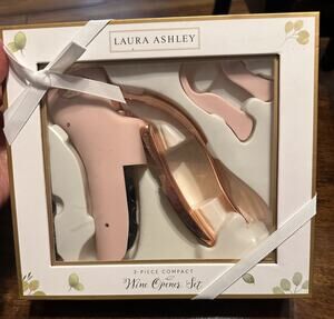 Laura Ashley NIP Wine Opener 3 Piece Compact Set Pink W/ Rose Gold Present GIFT